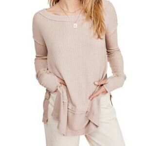 Free People North Shore Thermal Top Medium Pink Waffle Knit Long Sleeve